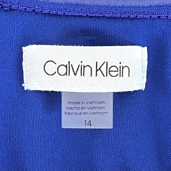 Calvin Klein Off-Shoulder Sheath Blue Dress Size 14 Ruffled 3/4 Sleeves EUC - Picture 4 of 14